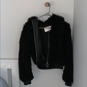 Zara black fuzzy bomber jacket